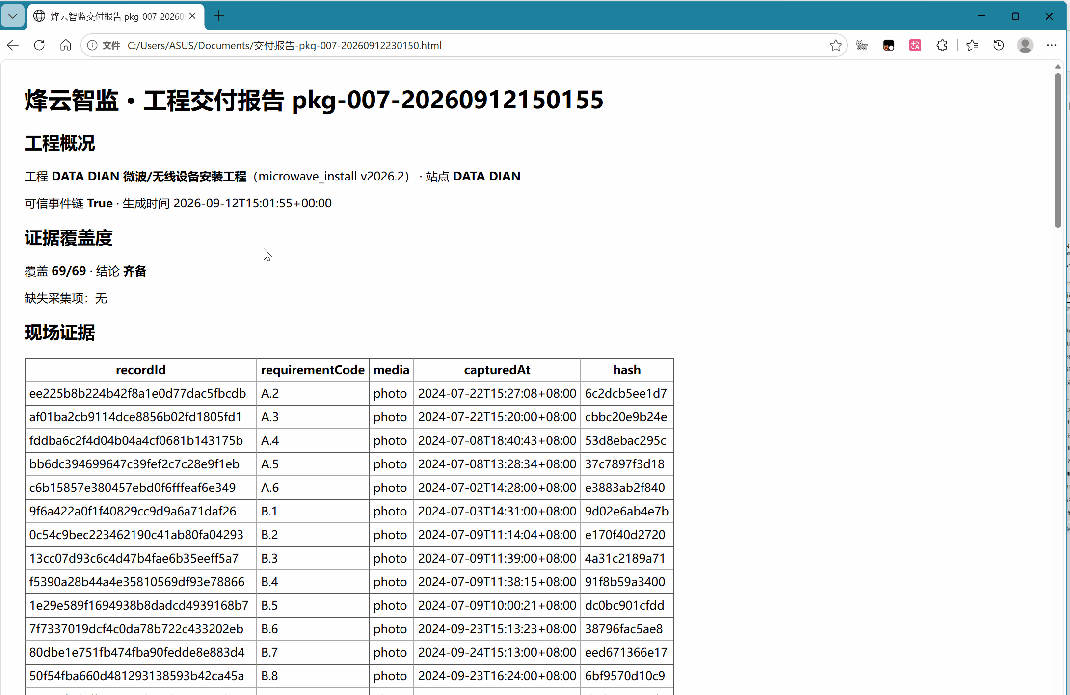 浏览器中的工程 HTML 交付报告